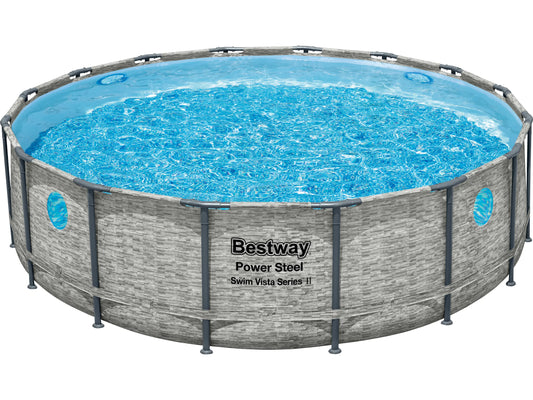 Bestway Power Steel Swim Vista Stahlrahmenpool ∅ 488 x 122 cm | Komplettset Rund, Grau