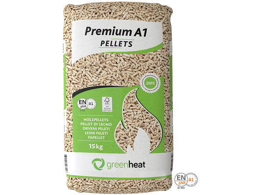 Greenheat Premium Holzpellets | 1050 kg Palette (70 x 15 kg Säcke), ENplus A1