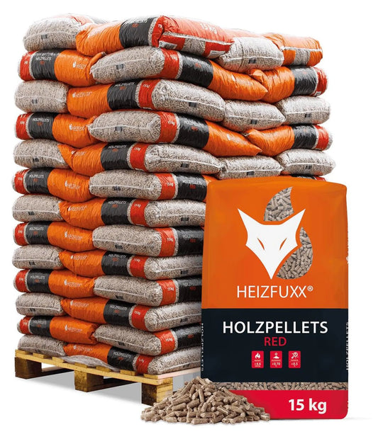 • Heizfuxx® Red Holzpellets Hartholz | 975 kg Palette (65 x 15 kg Säcke), ENplus® A1
