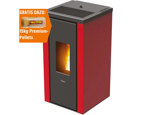 Pegaso Vera Pelletofen 7 kW | Automatischer Pelletkaminofen, Stahl Bordeaux
