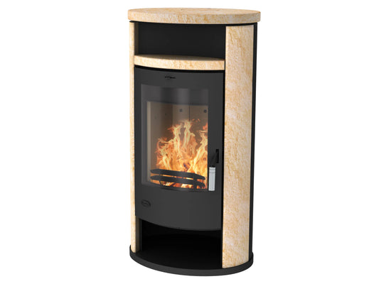 Fireplace Alicante Kaminofen 8 kW | Holzofen mit Loticstone-Verkleidung, Schwarz