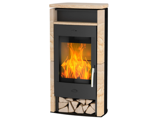 Fireplace Santiago Kaminofen 6 kW | Holzofen mit Sandsteinverkleidung, Schwarz