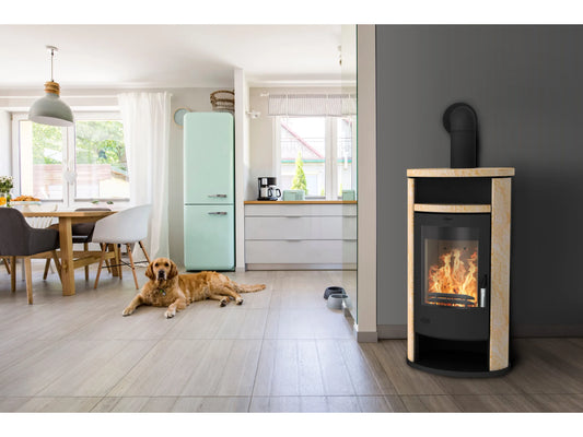 Fireplace Alicante Kaminofen 8 kW | Holzofen mit Loticstone-Verkleidung, Schwarz