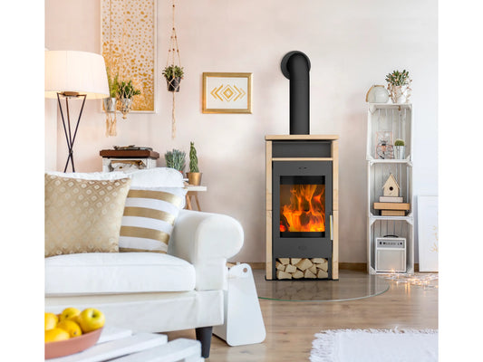 Fireplace Santiago Kaminofen 6 kW | Holzofen mit Sandsteinverkleidung, Schwarz
