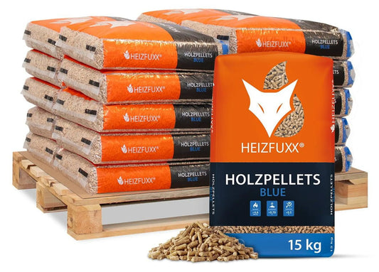 Heizfuxx® Blue Holzpellets Weichholz | 300 kg Palette (20 x 15 kg Säcke), ENplus® A1