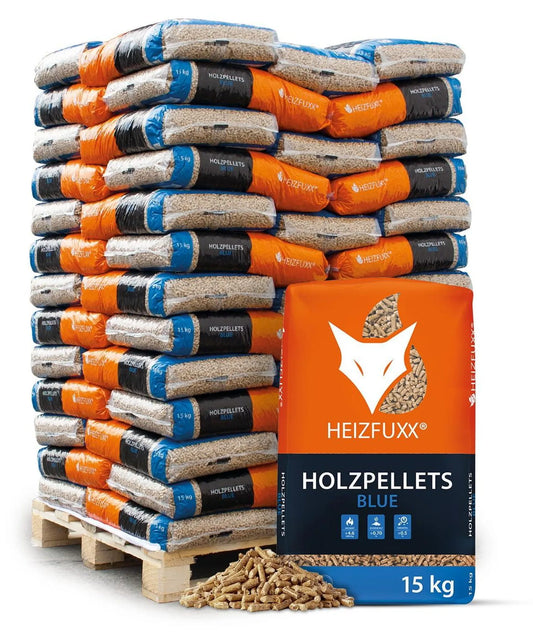 • Heizfuxx® Blue Holzpellets Weichholz | 975 kg Palette (65 x 15 kg Säcke), ENplus® A1