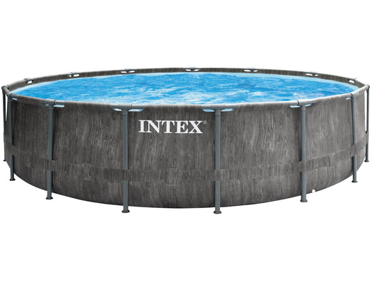 Intex Prism Greywood Premium Frame Pool Set ∅ 457 x 122 cm | Rund, Holzoptik Grau