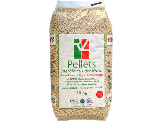 RZ Holzpellets 6 mm | 1050 kg Palette (70 x 15 kg Säcke) Premium Sackware