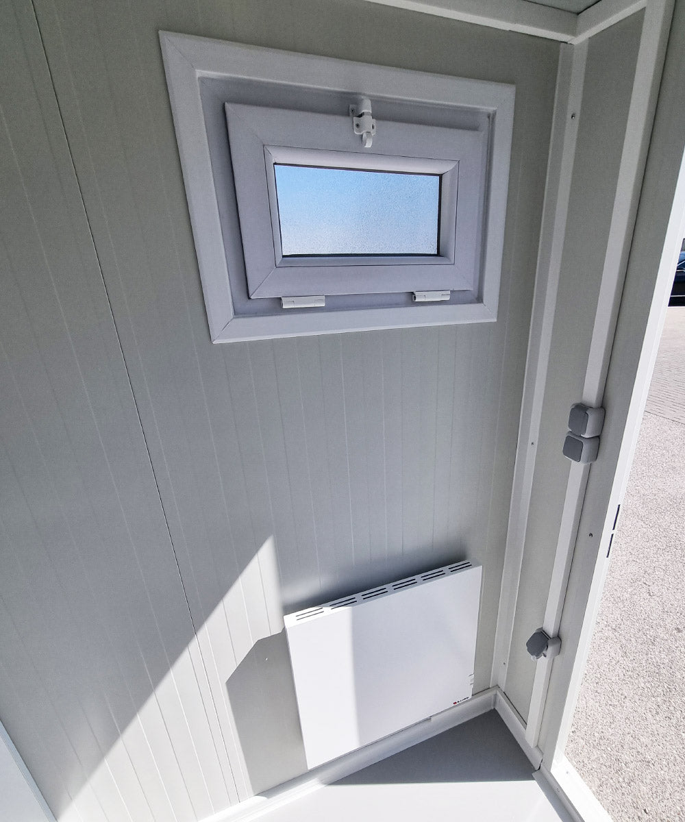 PREMIUM 3m Toilettencontainer - Doppelkabine Frau / Mann RAL9002 mit Heizung und Warmwasser