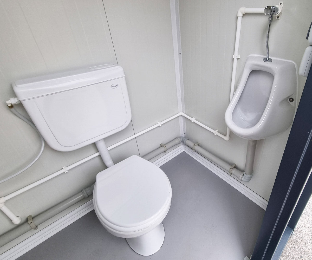Mobiler Toilettencontainer - WC mit Waschbecken Pissoir und Durchlauferhitzer - Anthrazit