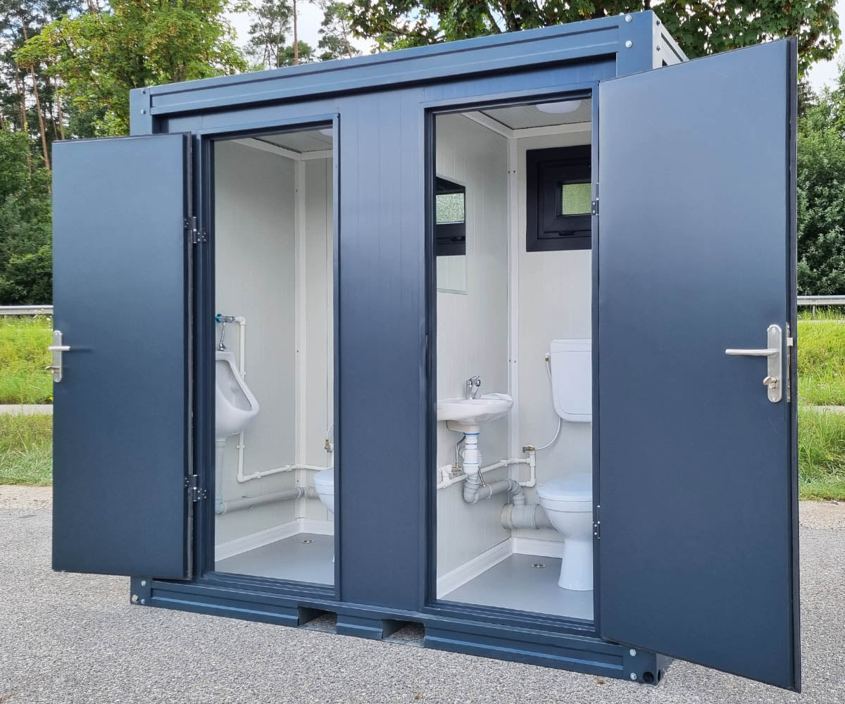 WC Sanitärcontainer mit Doppelkabine - für Mann und Frau - Anthrazit